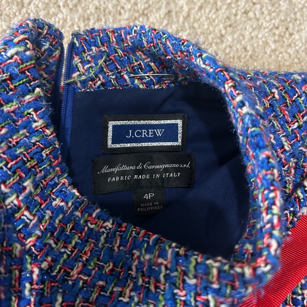 J Crew Tweed Tie-Neck Shift Dress-size 4P - Picture 3 of 4